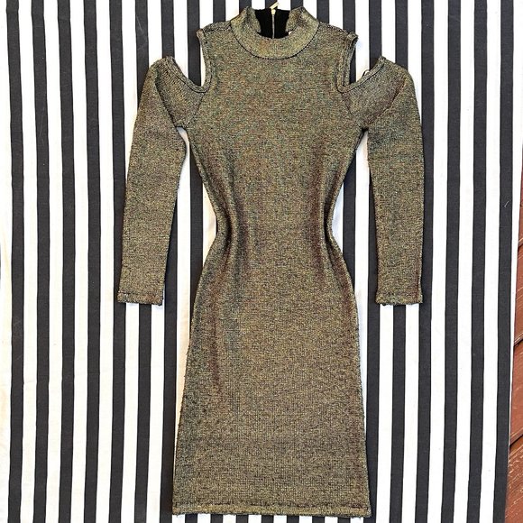GB Metallic Gold cold shoulder body cone dress - Picture 3 of 13